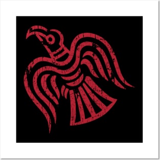 raven of odin red distressed Posters and Art